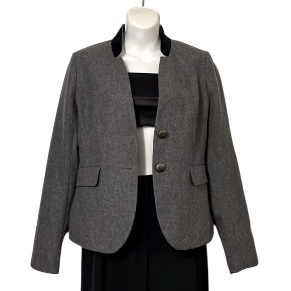 Hive & Honey Gray Recycled Wool Blend Velvet Trim Vintage Blazer Sz S